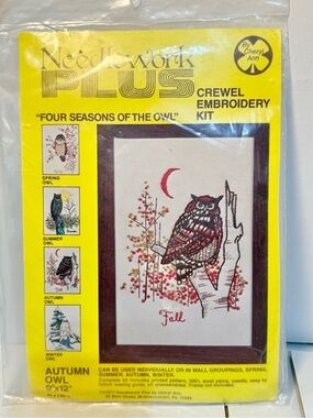 Needlework Plus Autumn Owl Crewel Embroidery Kit  9x12” 1977